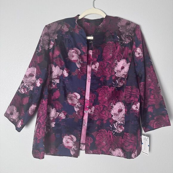 Alex Evenings Women's Blazer Size( XL/Petite) Burgundy Blue Floral Open Front - Picture 1 of 12
